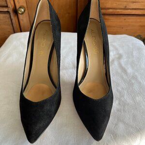 Aldo, Black Suede Leather with Silver Heels, Size 38.5 (US 8)